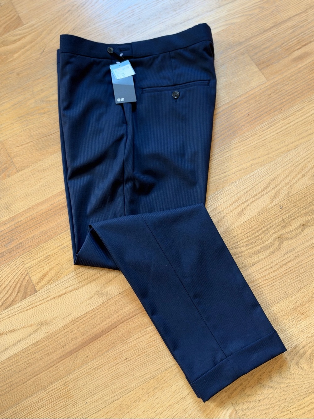 H&M Black Label Men's Slim Fit Navy Twill Dress Pants 34R Flat Front Tapered NWT